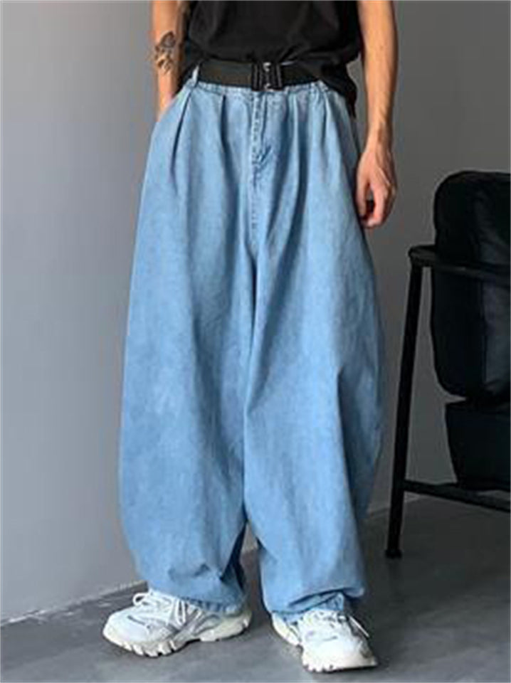 Retro Japanese Style Oversized Straight Wide-Leg Jeans For Men