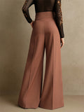 Womens Elegant High Waist Wide Leg Office Work Dress Pants