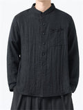 Chinese Style Linen Shirt Button Pocket Man Loose Men’s Top