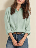 Women Casual Cotton Linen Button Down Long Sleeve Collared Shirt