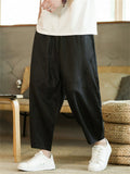 Men's Summer Vintage Casual Linen Drawstring Wide Leg Cropped Pants