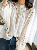 Women's Comfy Stand Collar Long Sleeve Print Boho Shirt
