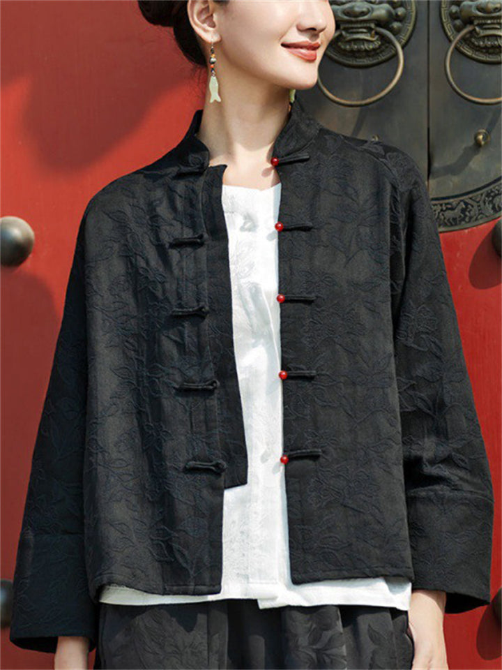 Women's Elegant Stand Collar Mandarin Button Tang Suit Shirt