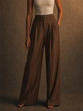 Womens High Waisted Pinstripe Wide Leg Trousers Office Pants
