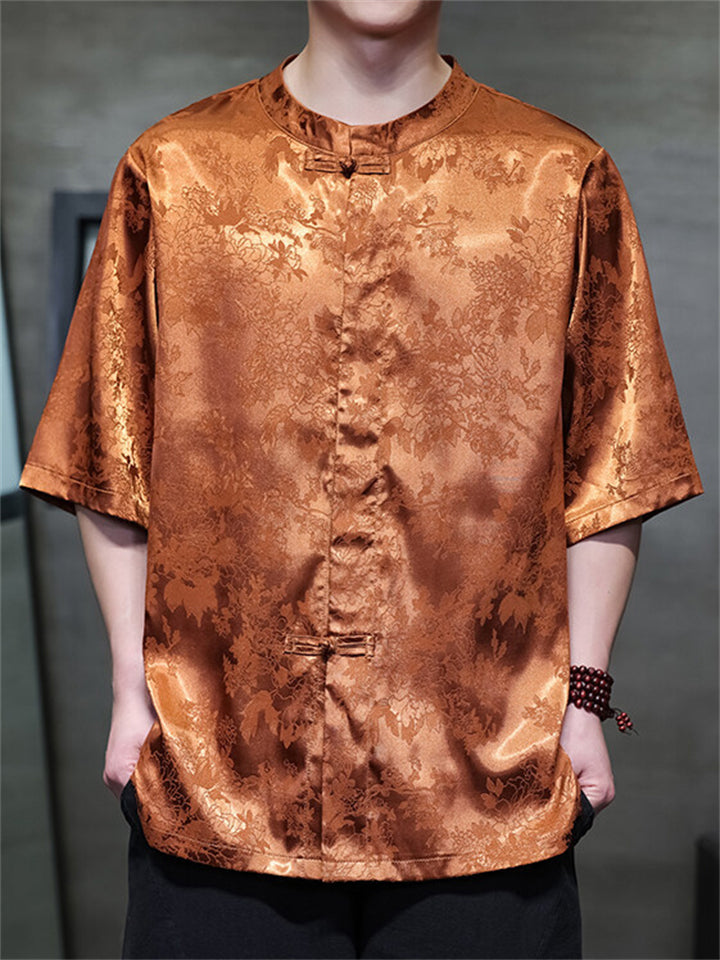 Men's Retro Chinese Style Jacquard Tang Suit Short Sleeve Shirts