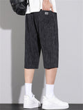 Men's Summer Cool Comfy Drawstring Striped Loose Capri Pants