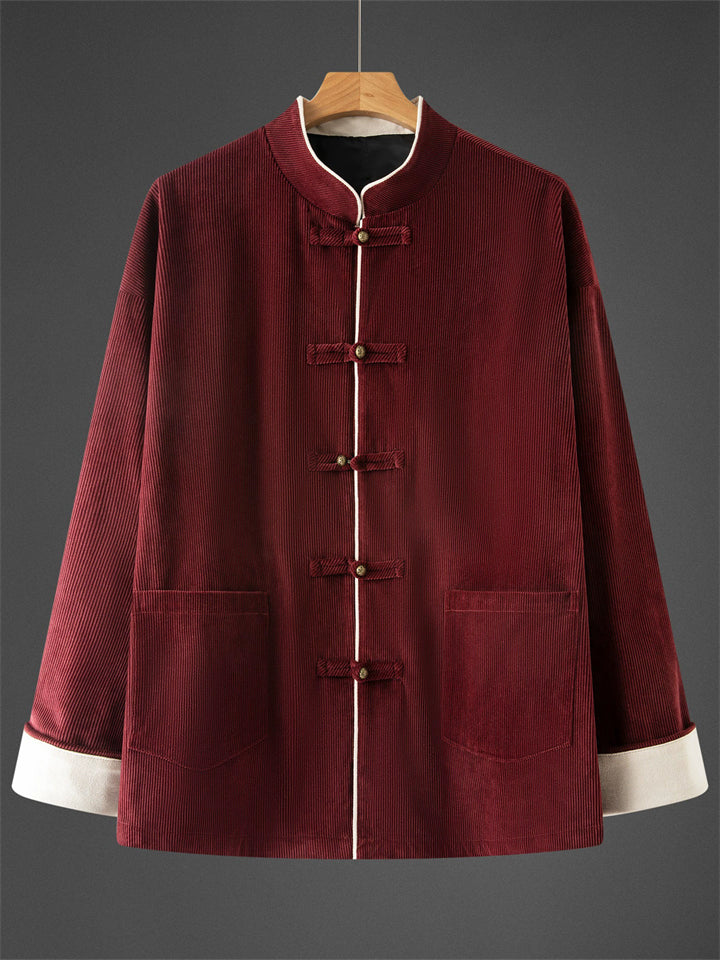 Men's Autumn Chinese Style Corduroy Contrast Color Tangsuit Jackets