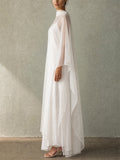 Womens White Sheer Cape Overlay Two Piece Maxi Dress Set