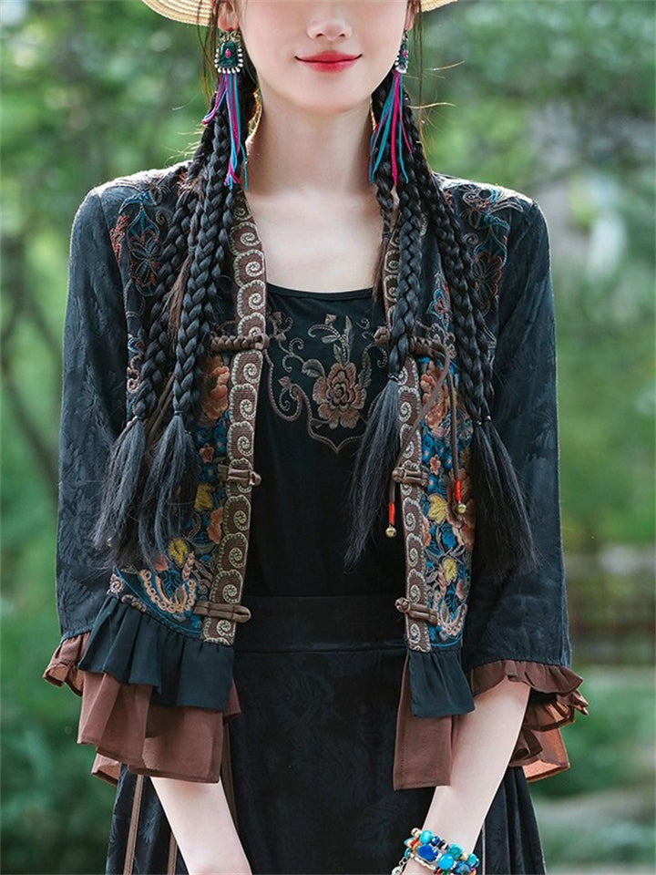 Women's Ethnic Style Embroidered 3/4 Sleeved Jackets