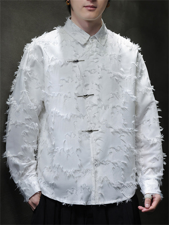 Chinese Style Jacquard Lapel Long Sleeve Shirts for Men