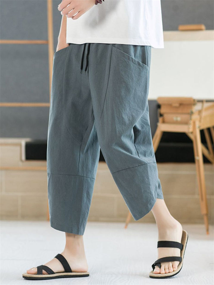 Men's Summer Drawstring Comfy Cotton Linen Cropped Pants