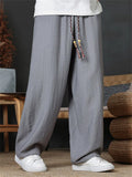 Men's Casual Loose Fit Pants with Tassels Summer Breathable Comfortable