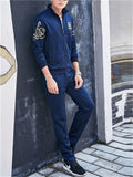Men's Autumn Printed Casual Zip Up Sports Sweatshirts and Sweatpants Outfits