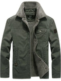 Men's Winter Fleeced Solid Color Lapel Pockets Cargo Coats