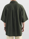 Men's Summer Casual Ramie Cotton Solid Color Pocket Lapel Shirts