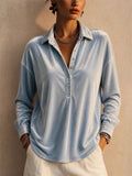 Womens Velvet Collared Long Sleeve Relaxed Blouse