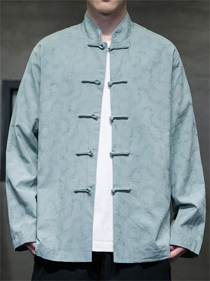 Men's Simple Chinese Style Cotton Blend Stand Collar Tang Suit Jacket