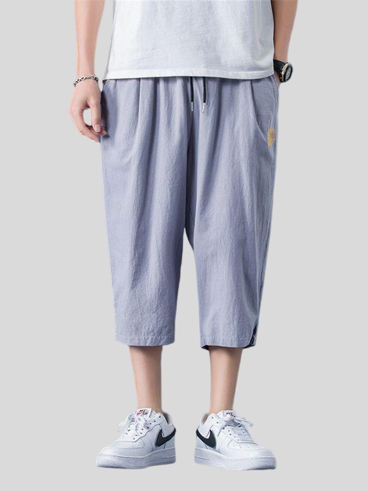 Fashion Vintage Men's Embroidery Cropped Pants