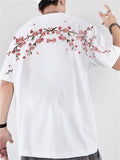 Male Cotton Blossom Embroidery Casual Half Sleeve Shirts