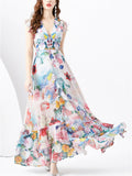 Elegant Deep V Neck Sleeveless Floral Beach Dress for Women