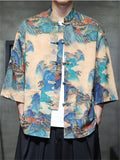 Men's Summer Casual Chinese Style Printed Half Sleeve TangSuit Shirt