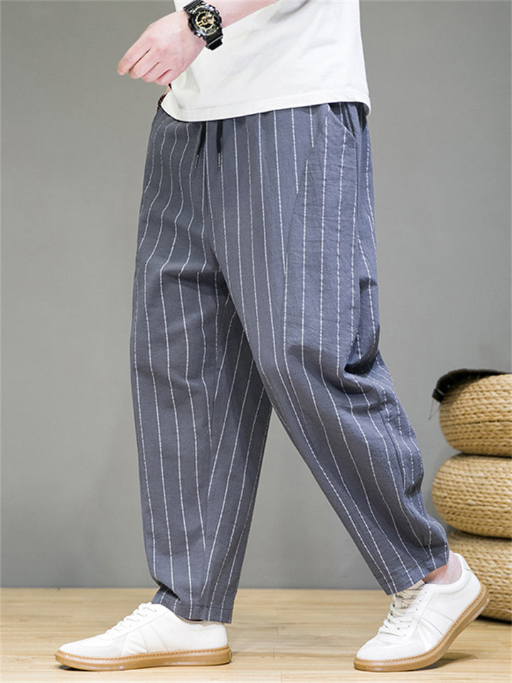 Men's Summer Casual Drawstring Stripe Harem Pants