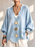 Women Oversized V Neck Knit Cardigan Gold Button Batwing Sweater