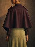 Women Elegant Autumn Vintage Cape Back Belted Cropped Jacket