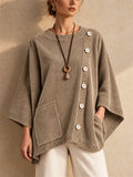 Women Corduroy Oversized Asymmetric Button Down Tunic Top