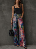 Women Colorful Graffiti Wide Leg High Waist Denim Jeans