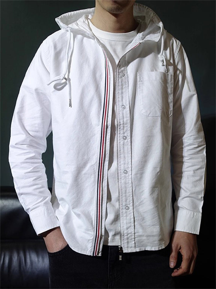 Men's Autumn Contrast Color Zipper Long Sleeve Hooded Jackets