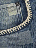 Men's Casual Streetwear Mosaic Checkered Loose Fit Straight Denim Pants