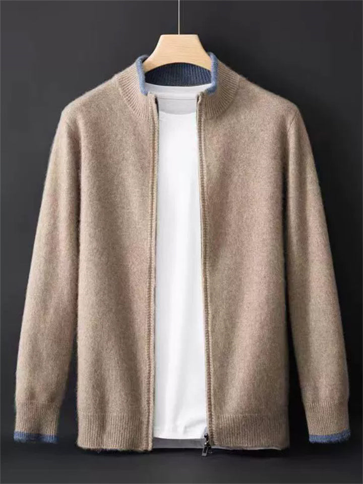 Men's Soft Contrast Trim Stand Collar Knitted Cardigan Jackets