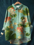 Women's Casual Retro Printed Long Sleeve Lapel Shirts