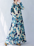 Women's Round Neck Blue Polka Dots Casual Maxi Dress