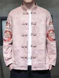 Men's Chinese Loong Embroidery Print Faux Suede Tang Suit Jackets