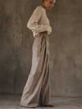 Women's Elegant Contrast Color High Waist Wide Leg Belted Wrap Front Pants