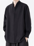 Men's Chinese Zen Style V Neck Long Sleeve Casual Loose Fit Shirts