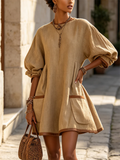 Womens Khaki Contrast Trim Oversized Textured Pocket Mini Dress
