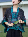 Women's Ethnic Style Embroidered BatWing Sleeve Cardigan Cloak Jacket