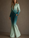 Women's Ombre Gradient 2 Piece Blazer and Flare Pants Set
