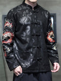 Men's Chinese Loong Embroidery Print Faux Suede Tang Suit Jackets