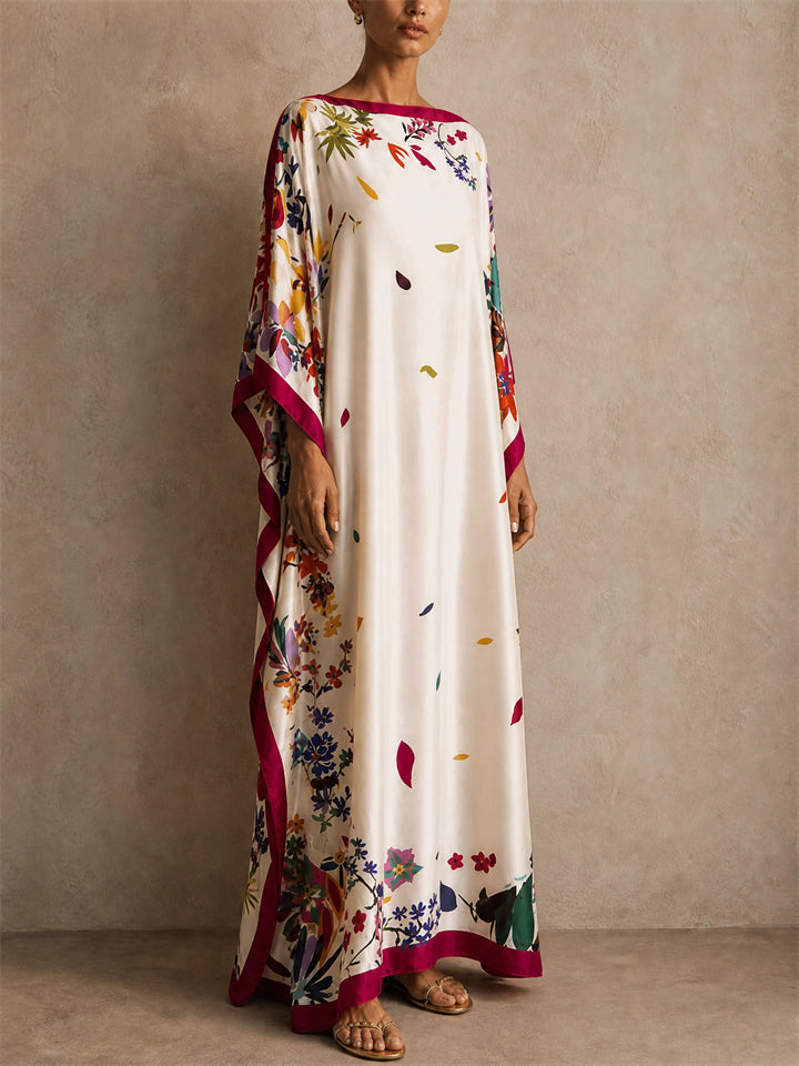 Womens Floral Print Loose Resort Cover Up Kaftan Maxi Dress