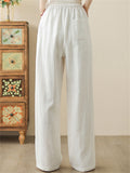 Women's White Solid Color Drawstring Drape Wide Leg Pants