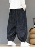 Men's Chinese Style Corduroy Elastic Waist Loose Fit Bloomer Pants