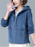 ‌Women's Casual Corduroy Jacket with Hoodie Lightweight Autumn Outwear‌