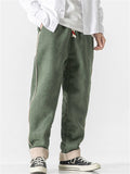 Comfy Winter Warm Fleece Lined Contrast Trim Straight Leg Pants for Men