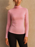 Women Mulberry Silk Slim Fit Turtleneck Long Sleeve Stretch Shirt