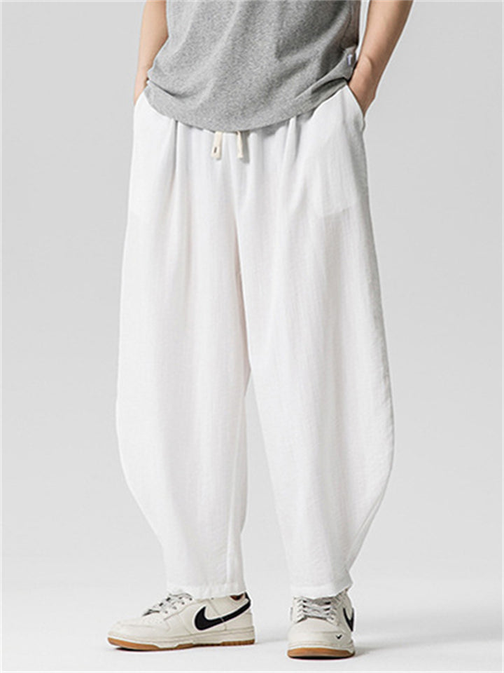Men's Japanese Style Summer Solid Color Harem Cropped Pants