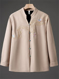 Men's Autumn Fleeced Lining Chinese Style Embroidery TangSuit Shirts